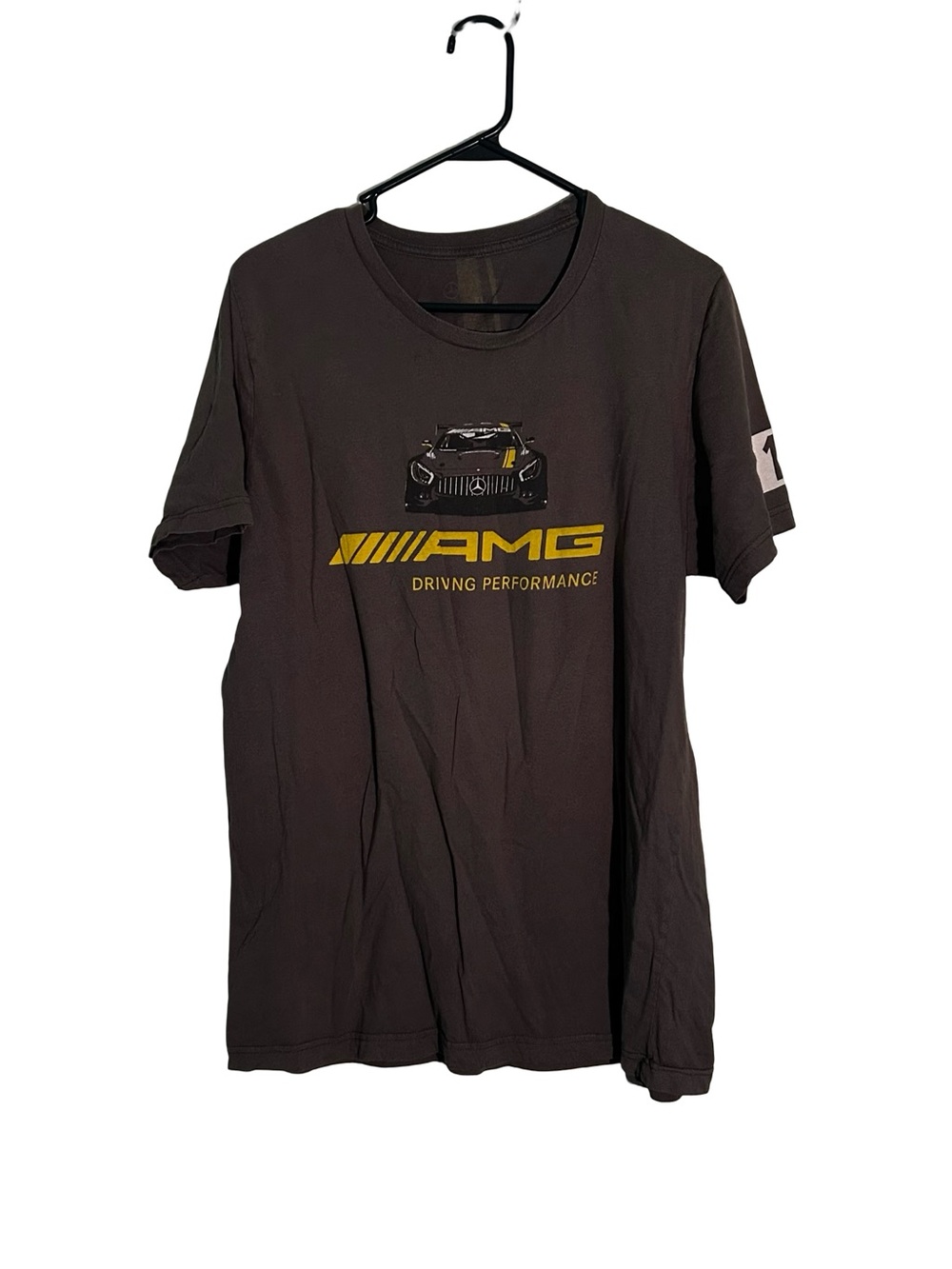 AMG Men's Short Sleeve Tee in Dark Gray with Yellow Logo